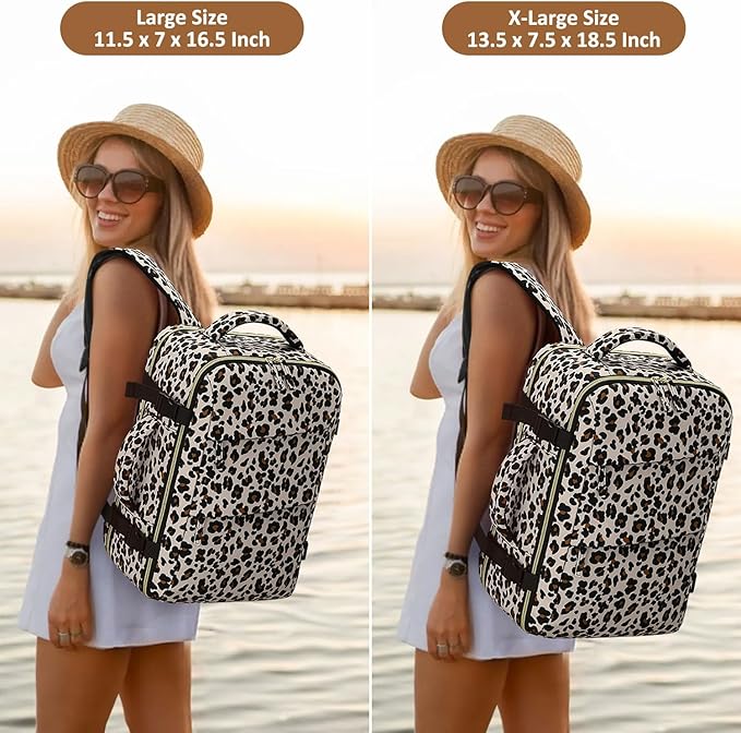 Carry on Backpack for Women TSA Approved 15.6 Inch Travel Laptop Backpack for Women Travel Essentials Foldable Womens Travel Backpack Suitcase Leopard Print