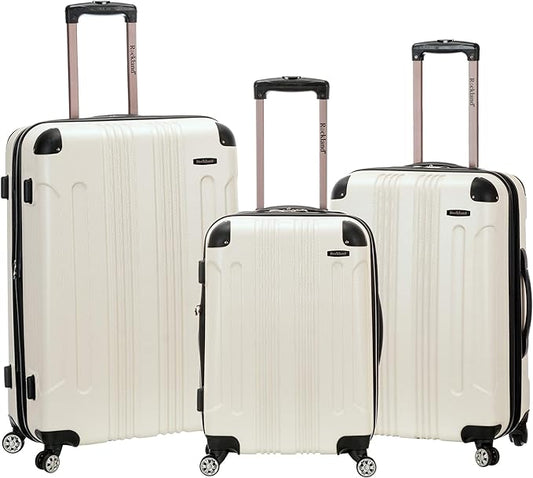 Rockland London Hardside Spinner Wheel Luggage, White, 3-Piece Set (20/24/28)