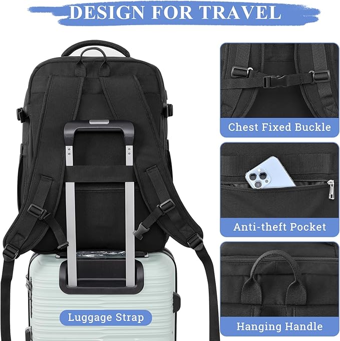Personal Item Backpack, 40L Large Travel Backpack for Women Men, Waterproof Carry on Backpack for College, Business, Work