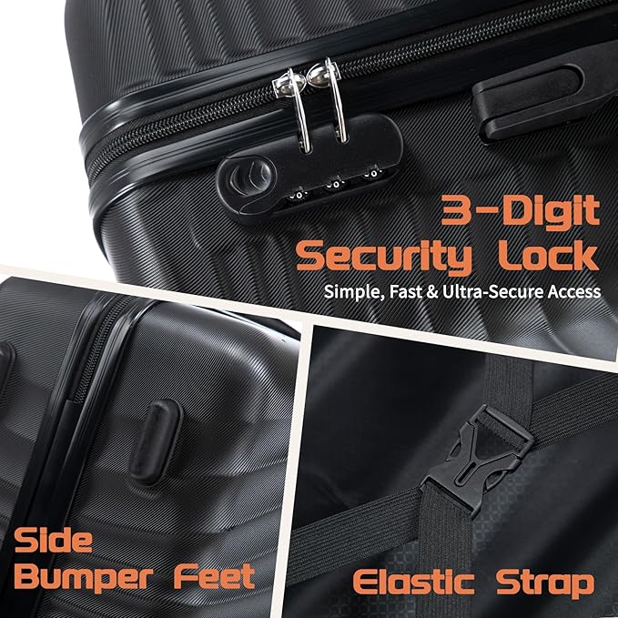 Luggage Sets 3 Piece, ABS Suitcase Set (20/24/28), Hardside luggage with Spinner Wheels, Travel Luggage, 14x8x9 Airline Approved Carry on, Lightweight Luggage with High-Security Lock