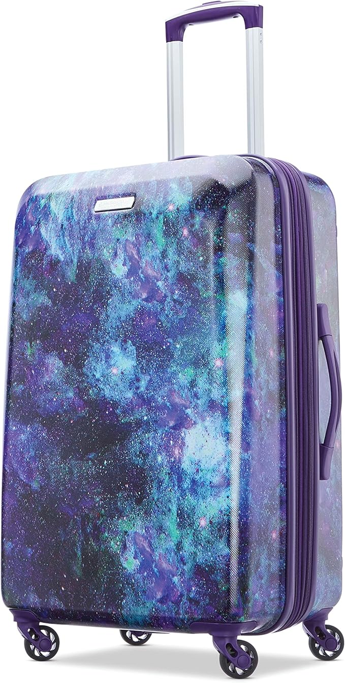 American Tourister Moonlight Hardside Expandable Luggage with Spinner Wheels, Cosmos, Checked-Medium 24-Inch