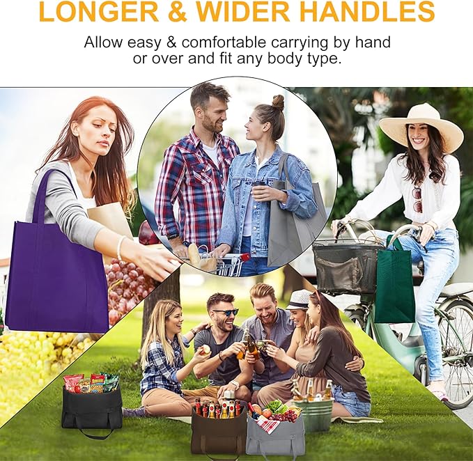WISELIFE [12 Pack Reusable Grocery Shopping Bags Large Foldable Tote Bags Bulk Eco Produce Bags with Long Handle