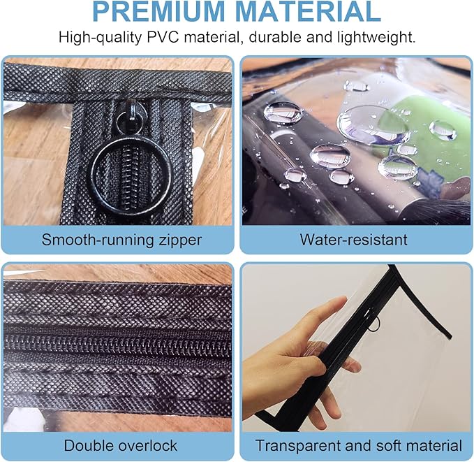 TSA Approved Clear Toiletry Bags, 3 Pack Waterproof PVC Travel Organizer Pouches with Zipper, Transparent Makeup Cosmetic Cases for Airport Security