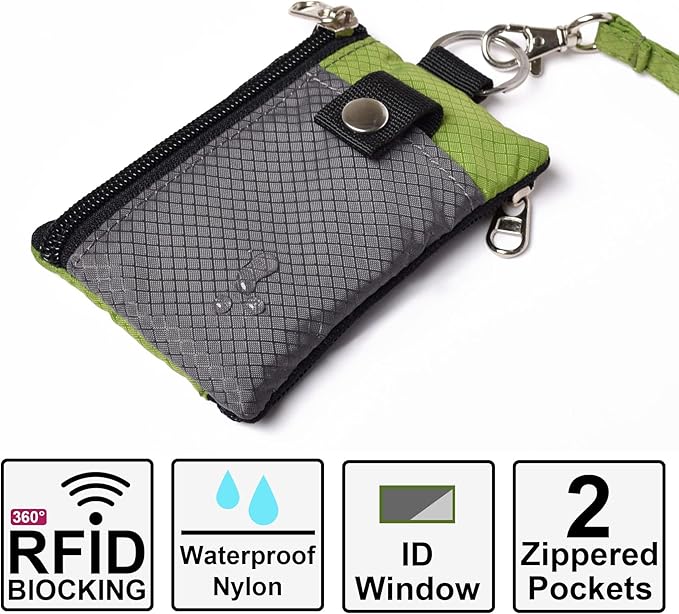 CHENSPRX Minimalist RFID Blocking Small Wallet with ID Window,WaterResistant Zip Id Case Wallet with Lanyard Keychain for Cards,Cash,Travel,Women,Men