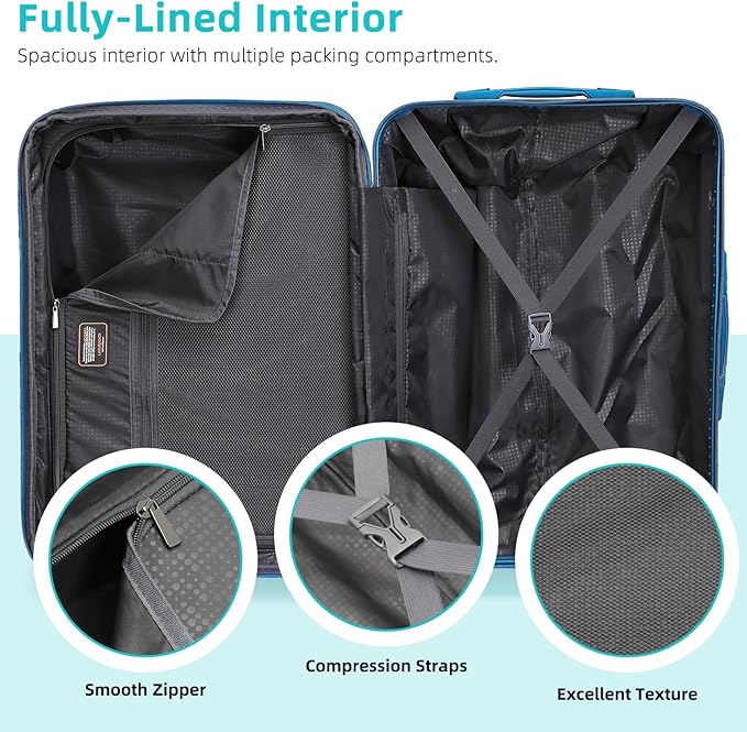 LARVENDER Luggage Sets 3 Piece, 20 Inch Carry on Luggage 22x14x9 Airline Approved Hardside PC+ABS Suitcase Set with Spinner Wheels TSA Lock, Lightweight Luggage Set for Women, Ocean Breeze