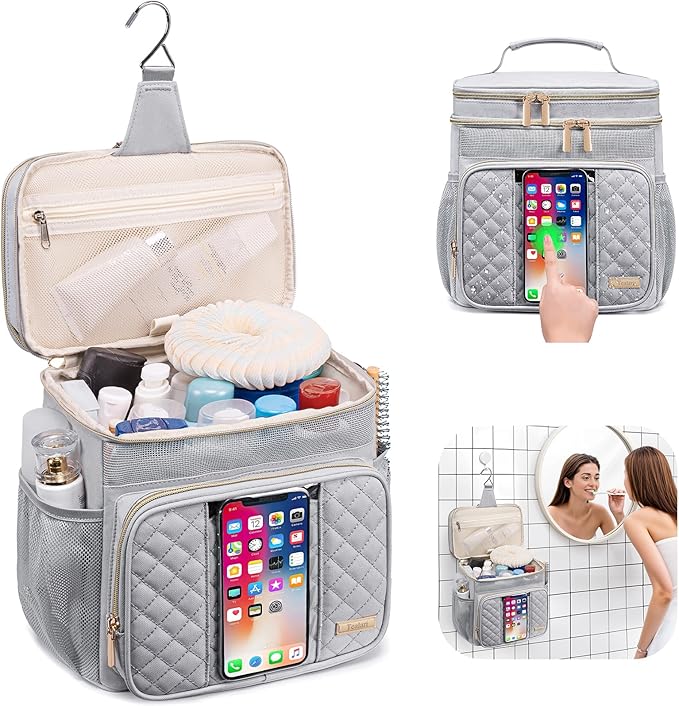 Large Toiletry Bag for Women Men,Bathroom Bag,Water Resistant Shower Bag,Makeup Bag,Portable Shower Caddy for College Dorm,Hanging Travel Toiletry Bag with Transparent Waterproof Phone Pocket