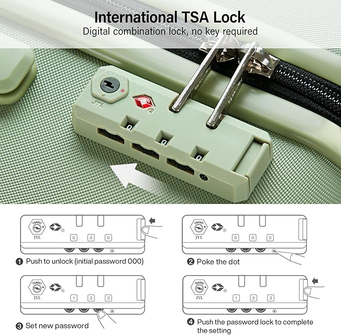 Hanke 20 Inch Hard Shell Suitcases with Spinner Wheels, Lightweight Carry On Luggage 22x14x9 Airline Approved Built-in TSA Lock, Durable Suitcase Rolling Luggage Carry-On Bag(Bamboo Green)