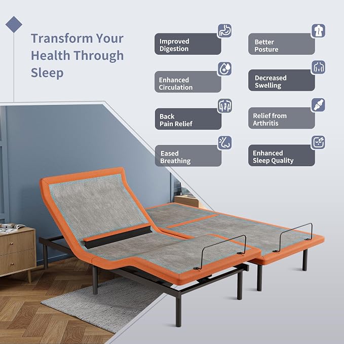 ESHINE Split King Adjustable Bed Frame 12" Hybrid Matt with Dual USB | Bed Base, Lumbar Support, Head-Pillow-Tillt, Zero Gravity, Wireless Remote, Smart App, Under Bed Light, 6000 Series