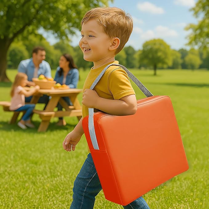 Toddler Booster Seat Dining Table Kitchen Chair, Waterproof Anti-Scratch PU Cushion, Non-Slip Bottom, Adjustable Buckle Straps, Easy Clean Portable Seat Cushion (Tangerine)