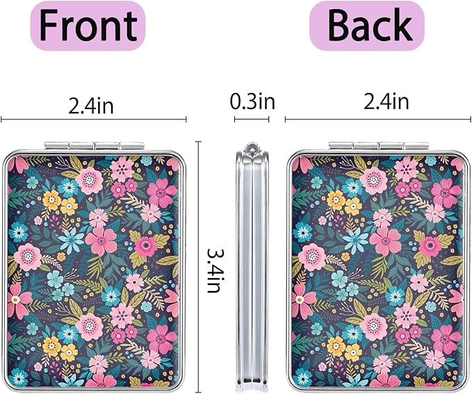 Pocket Mirror, Small Travel Mirror with Magnification, Portable Double-Sided Magnifying Cosmetic Mirror for Daily (Flower)