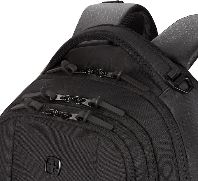 SWISSGEAR Cecil 18-Inch Laptop Backpack Fits 16-Inch Laptop, Travel Daypack with Organizer Pockets, Water Bottle Holders & Padded Straps – Black Hex