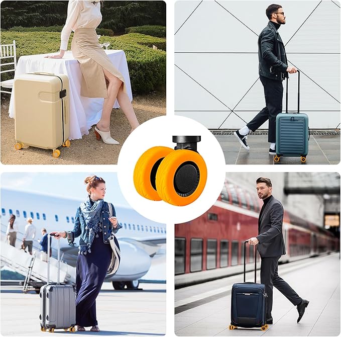 8 Pack Suitcase Wheel Covers Silicone Fits 2.1-2.4 Inch Spinner Wheels for Carry On Luggage Protective Wheel Guards, Thickened Anti-Wear & Tear, Travel Essentials (Orange)