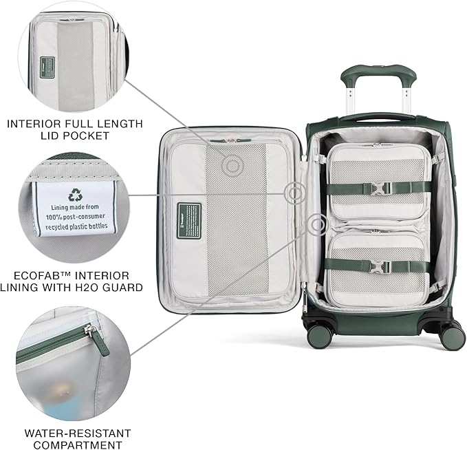 Travelpro VersaPack+ Lightweight Softside Expandable Carry on Luggage, 8 Spinner Suitcase, TSA Lock, Men and Women, Compact Carry On 20-Inch, Desert Sage Green