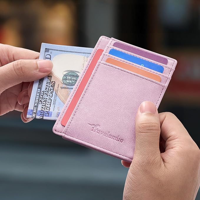 Travelambo Slim Wallet Front Pocket Minimalist Leather RFID Blocking Medium Size