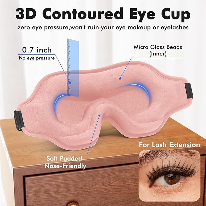 Weighted Eye Mask for Sleeping, 3D Contoured Sleep Mask Blackout with Adjustable Strap, Lash Extensions Sleeping Mask for Travel, Eye Cover Blindfold for Men Women (Pink, 4.6oz)
