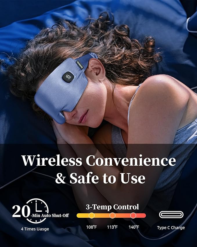 Heat Eye Mask for Dry Eyes Silk: Cordless Heated Pad for Stye Treatment Sinus Pressure Relief - Rechargeable Moist Heating Warm Compress for Eye Strain Headache - Washable Sleep Warming