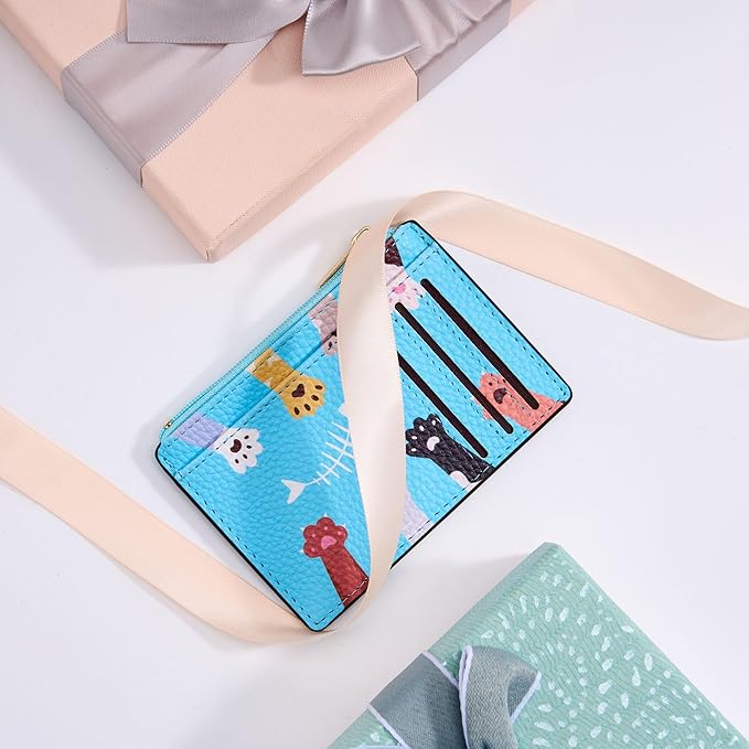 Tipmile Credit Card Holder for Women Slim Minimalist Front Pocket RFID Blocking Wallet Small Compact Card Case with ID Window, Paw-fun