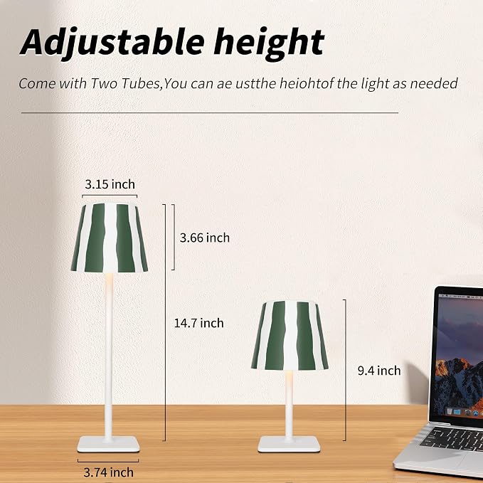 Mr. White Outdoor Waterproof Cordless Wireless Rechargeable Portable Top Touch Battery Operated Powered LED Table Lamp Desk Lamp Lights for Restaurant Kitchen Patio Dinner Dining (Green)