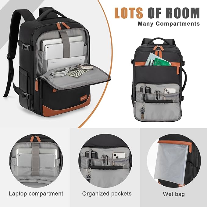 50L Travel Backpack, Water-Resistant Carry On Backpack for Men Women, Business Laptop Backpack for Trips & Commutes, Fits 18 Inch Laptop