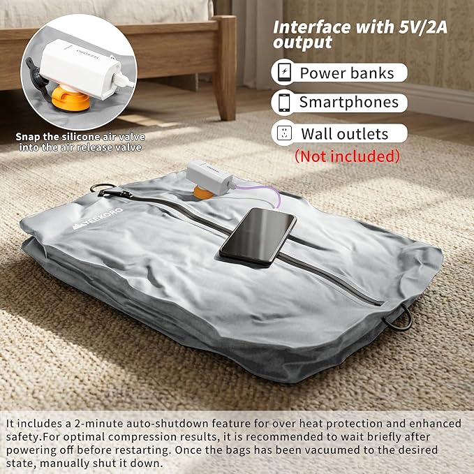 Vacuum Bag for Travel, Professional IPX8 Waterproof Reusable Vacuum Compression Bags for Travel Suitcases, Durable Space Saver Bag(2 PACK,With Pump)