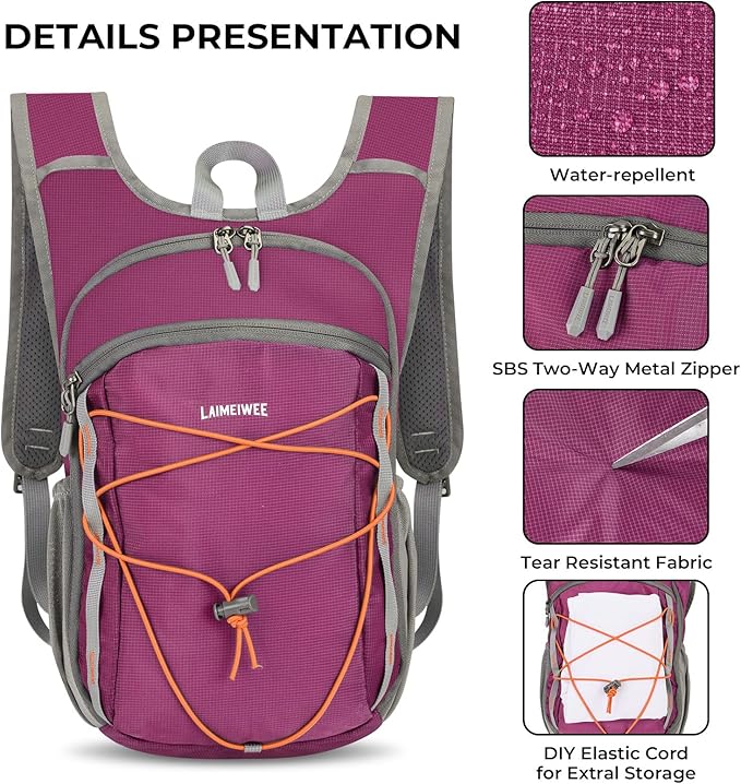 13L Small Hiking Backpack for Women Men, Lightweight Foldable Day pack, Packable Daypack for Travel, Camping (Burgundy)