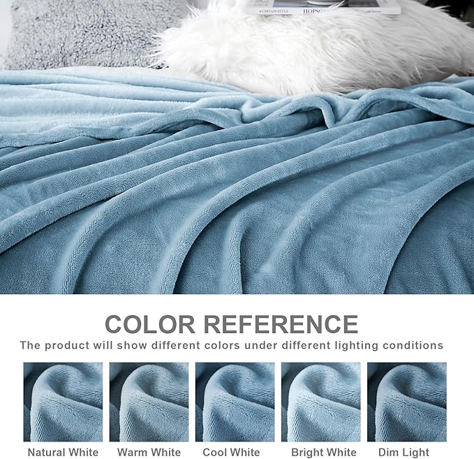Hansleep Fleece Washed Blue Full Blanket, Super Soft Flannel Fuzzy Plush Cozy Blanket for All Seasons, Washed Blue, Full 84x90 Inches