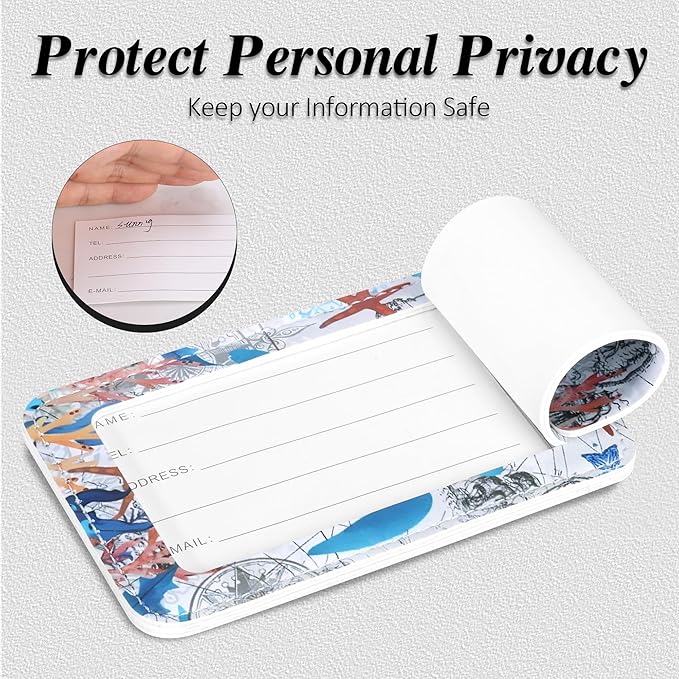 Luggage Tags for Suitcases, 2 Pack Cute PU Leather Luggage Tag TSA Approved with Stainless Steel Loop and Address Card Baggage Tag for Travel&Hotel Stays&Cruise Ships&Shipping and Mailing