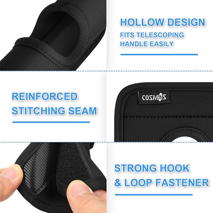 Cosmos 2 Sets Luggage Handle Wrap Grip Handle Cover Luggage Identifier - Hollow Design Baggage Identifier Tag for Telescopic Handle Travel Suitcase Trolley Case, with PU Luggage Tag (Black)
