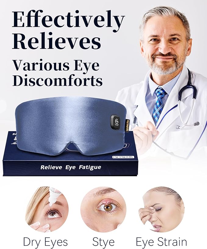 Heat Eye Mask for Dry Eyes Silk: Cordless Heated Pad for Stye Treatment Sinus Pressure Relief - Rechargeable Moist Heating Warm Compress for Eye Strain Headache - Washable Sleep Warming