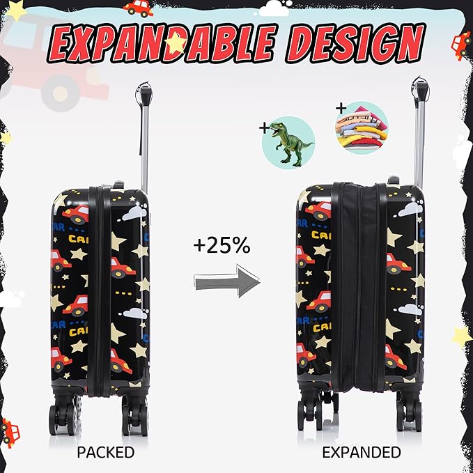 Kid’s Luggage Set 6 Piece Suitcase Set 16’’ Hardside Luggage with Spinner Wheels Girls Boys Carry on Luggage Travel Rolling Luggage Airline Approved