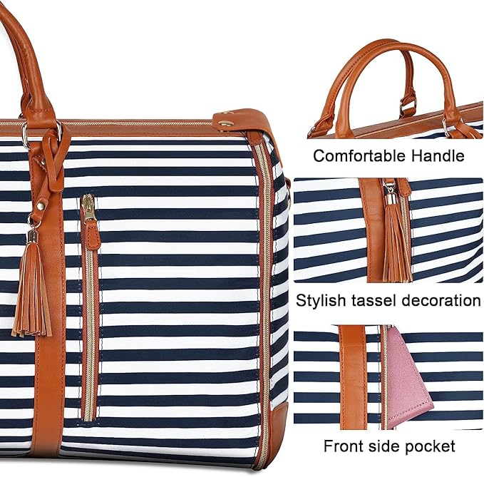 Ytonet Large Convertible Garment Bags for Travel, Waterproof Carry On Duffle Bag with Shoe Pouch, 2 in 1 Hanging Suitcase Suit Travel Bags, Gifts for Women, Royal Blue Stripe