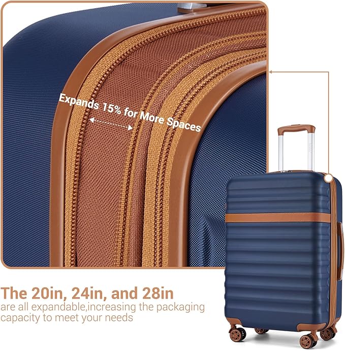 Kono Expandable 28 Inch Large Checked Luggage: ABS+PC Hardside Trolley Travel Case Hard Shell Suitcase with TSA Lock,Navy