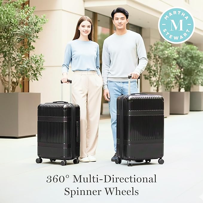Martha Stewart The Bedford 3 Piece Rolling Luggage Set, Hardshell Suitcases with Spinner Wheels, 22/26/30 Inch, Black