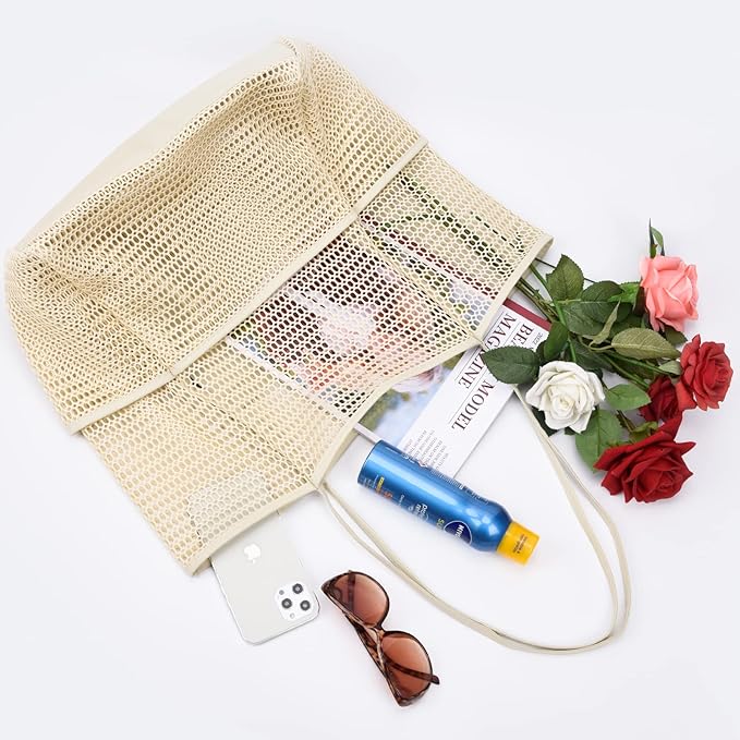 Tainehs Beach Bag - Mesh Tote Bag Beach Vacation Clothes for Women Pool Bag for Travel Pool Family Cruise Essentials 2026