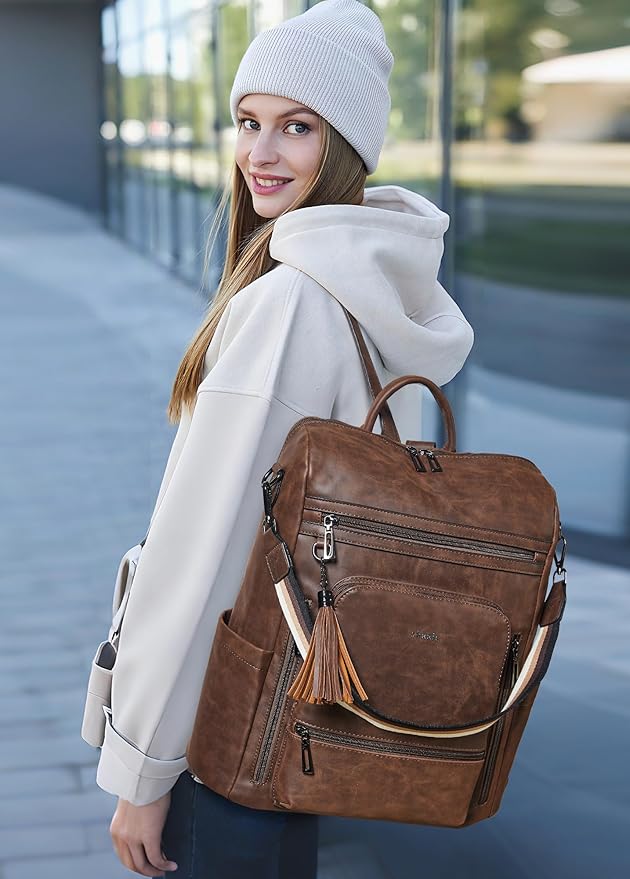 Shrrie Vegan Leather Laptop Backpack for Women 15.6 inch Work Backpack Fashion Travel Backpack Purse for Business College