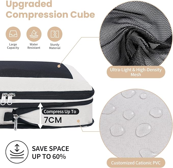 Compression Packing Cubes for Travel, Lightweight Vacation Travel Essentials, Travel Accessories for Suitcase Organizer Bags Set, Durable Luggage Organizer