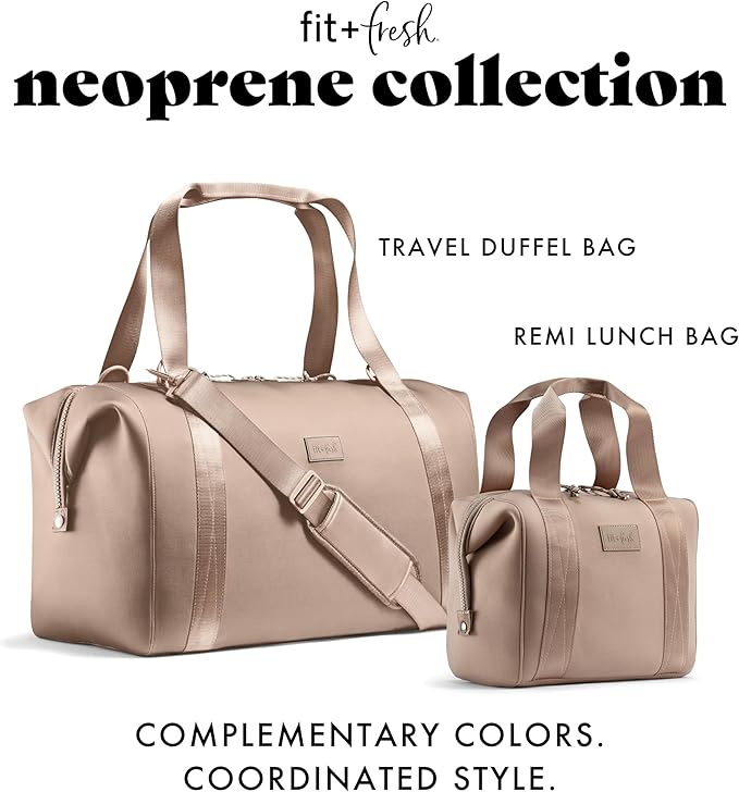 Fit & Fresh Neoprene Weekender Bag for Women – Carry-On Friendly Travel Duffel with Expandable Sides, Trolley Sleeve & Pockets – Lightweight, Water-Resistant Overnight Bag for Weekend Trips + Gym