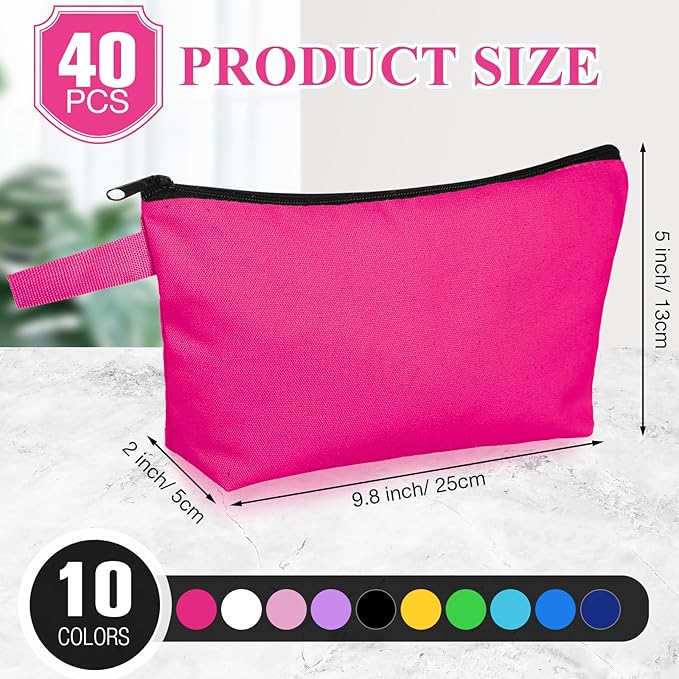 Frienda 40 Pack Canvas Makeup Bags Bulk Cosmetic Bags with Bottom Travel Canvas Zipper Pouch Multi Purpose Blank for Women Purse Toiletry Pencil DIY Craft, 10 Colors(10 x 5 x 2 Inch)