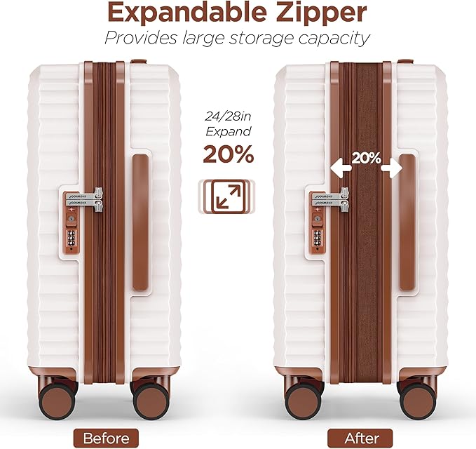 SHOWKOO Suitcase Hardside Expandable Luggage Set, Suitcase with Double Spinner Wheels TSA Lock 3 Piece Set Beige White (DB/TB/28in)