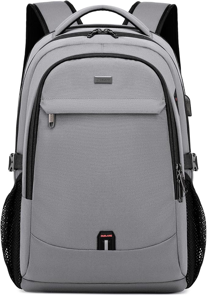 DUSLANG 17 Inch Travel Laptop Backpack Water Resistant College Backpack for Men Laptop Bag with USB Charging Port,Light Grey