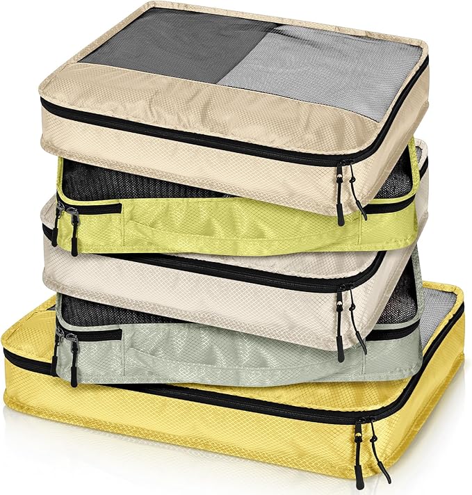 5 Pcs Packing Cubes for Suitcase Large Travel Cubes Carry on Luggage Organizer Bags for Clothes Accessories(Mixed,Yellow)