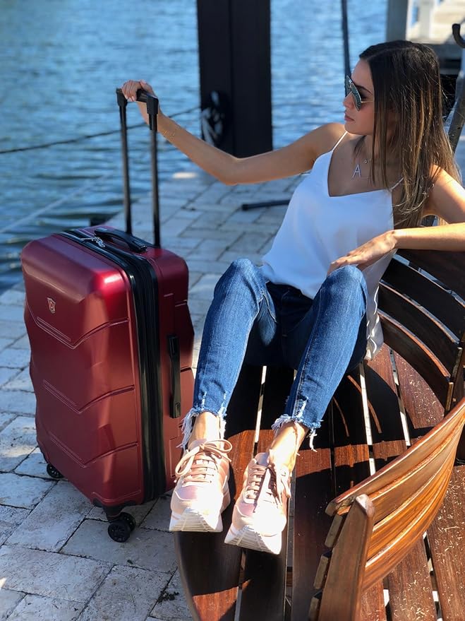 DUKAP ZONIX Luggage with Spinner Wheels | Durable Lightweight Hardside Suitcase, Spacious Travel Bag with Handle and Trolley | 26 Inch Medium Checked Luggage | Wine