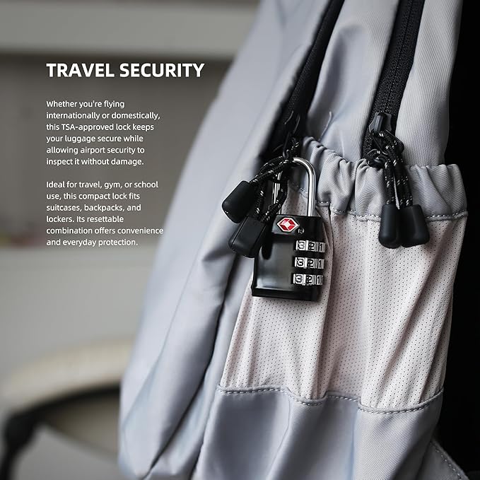 Luggage Locks TSA Approved, Combination Lock for Locker, Travel Essentials Small Padlock Combination, Padlock with Code for Gym Locker, Suitcase, Cabinet, Gun Case, Backpack, Bag, Zipper