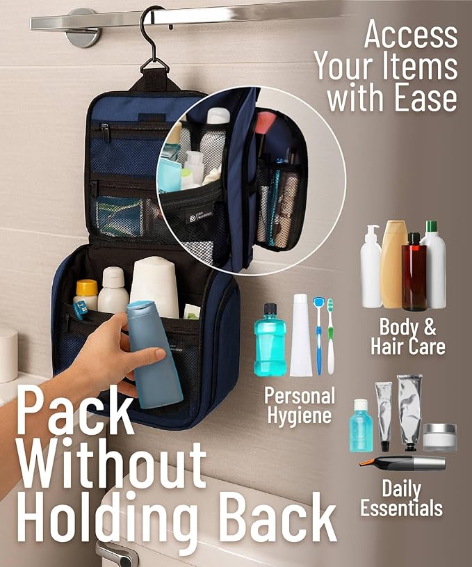D&D Wanderlust D&D Hanging Travel Toiletry Bag for Men and Women – Cosmetics, Makeup and Toiletries Organizer Kit with 10 Compartments