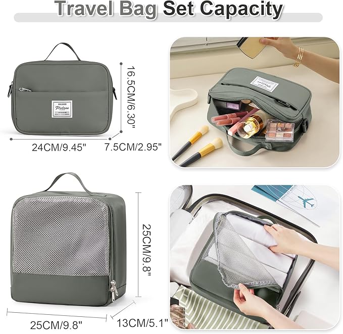 Weekender Bags for Women, Travel Duffel Bags with Shoe Compartment & Wet Pocket,Personal Item Travel Bag for Airlines,Carry on Overnight Tote Bag for women,3Pcs Set，Olive Green