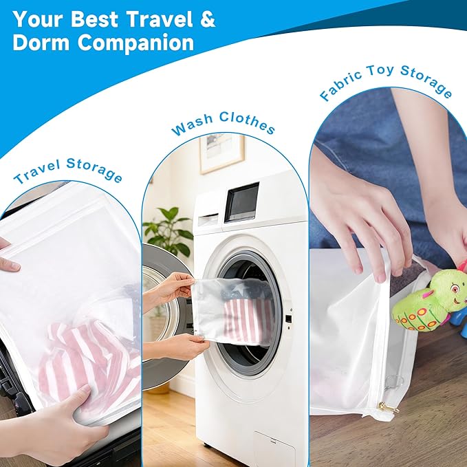 GOGOODA 4 Pack Mesh Laundry Bags for Delicates, Durable Wash Bags with Zipper & Hanging Hook, 2 Large (16 x 20 in) & 2 Medium (12 x 16 in) Reusable Laundry Bags