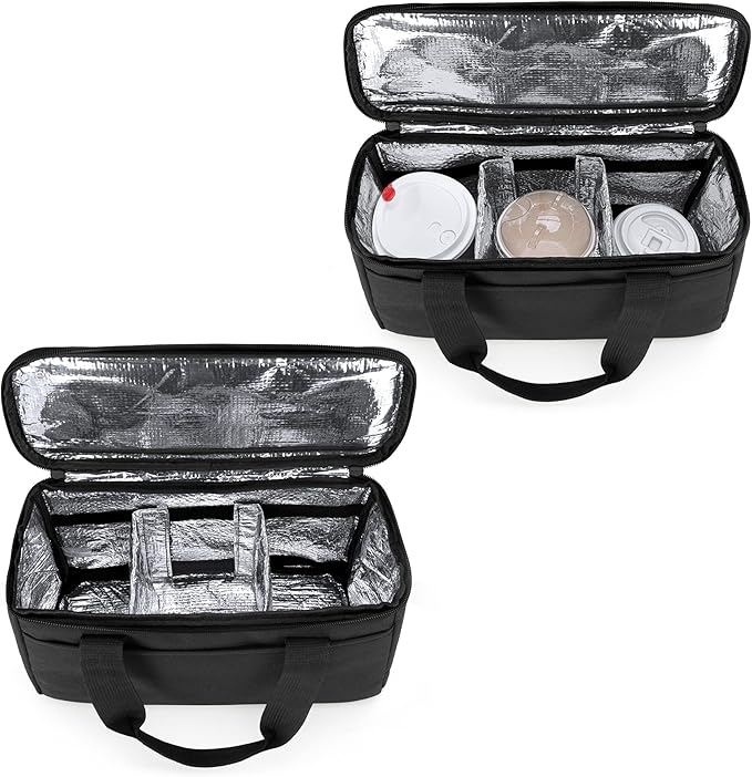Trunab Reusable 3 Cups Drink Carrier for Delivery with Adjustable Dividers, Insulated Drink Caddy Holder Bag for Take Out, Beverages Carrier Tote with Handle for Outdoors, Patented Design, Black