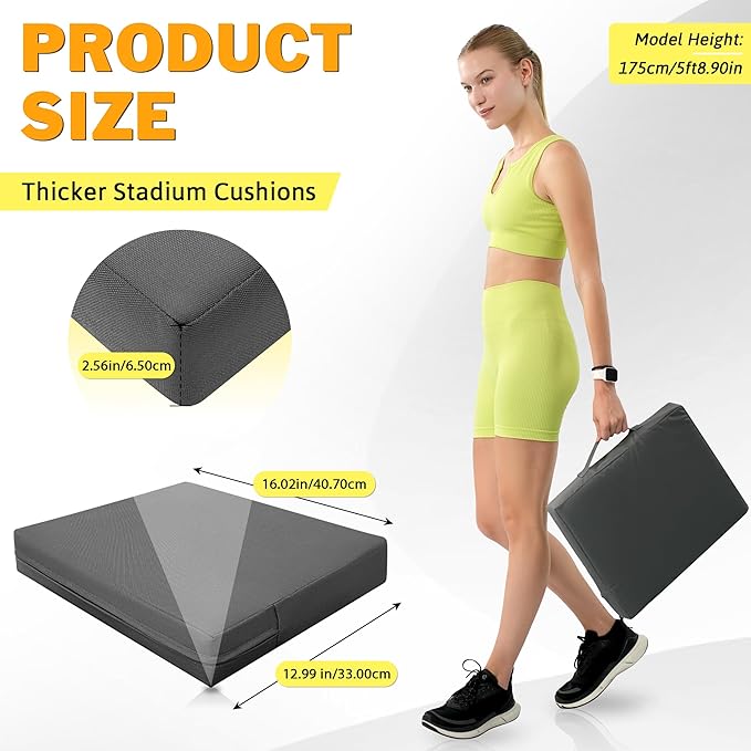 FASTMOMENT 2 Pcs Stadium Seat Cushions Water-Repellent Bleacher Seat Cushions Indoor & Outdoor Seat Cushion for Bleachers Portable Stadium Cushion for Sports Events, Office Chairs, Beaches