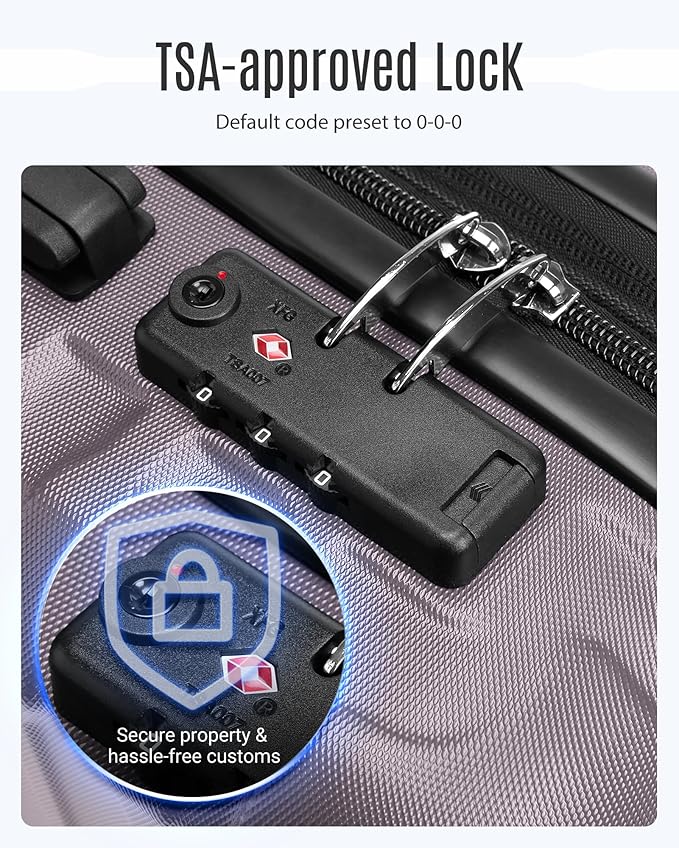 LIGHT FLIGHT Luggage Sets, 3 Piece Durable Suitcase Set with Spinner Wheels, 3 Pcs Hardside Lightweight luggage with TSA Lock, Large Checked Travel Suitcases, 20/24/28 Inch, Rose Purple