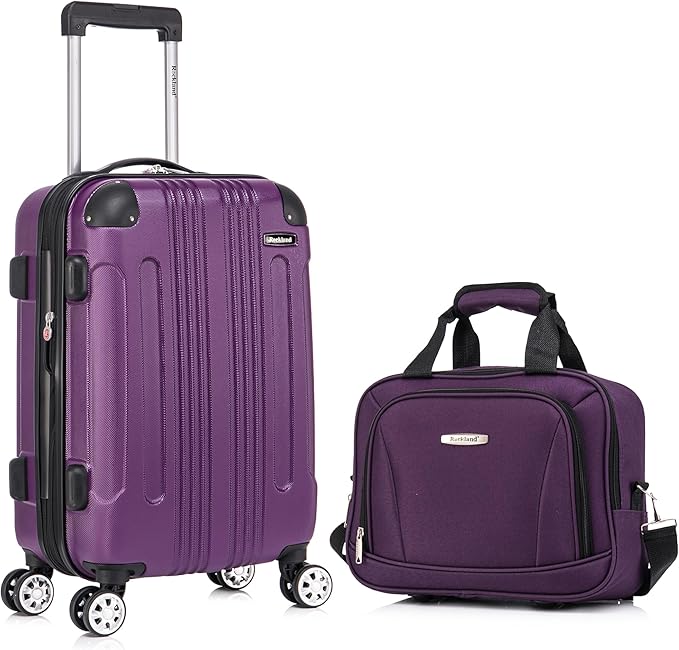 Rockland London Hardside Spinner Wheel Luggage Set, Purple, Carry-On 20-Inch and Tote 14-Inch (F1902-PURPLE)